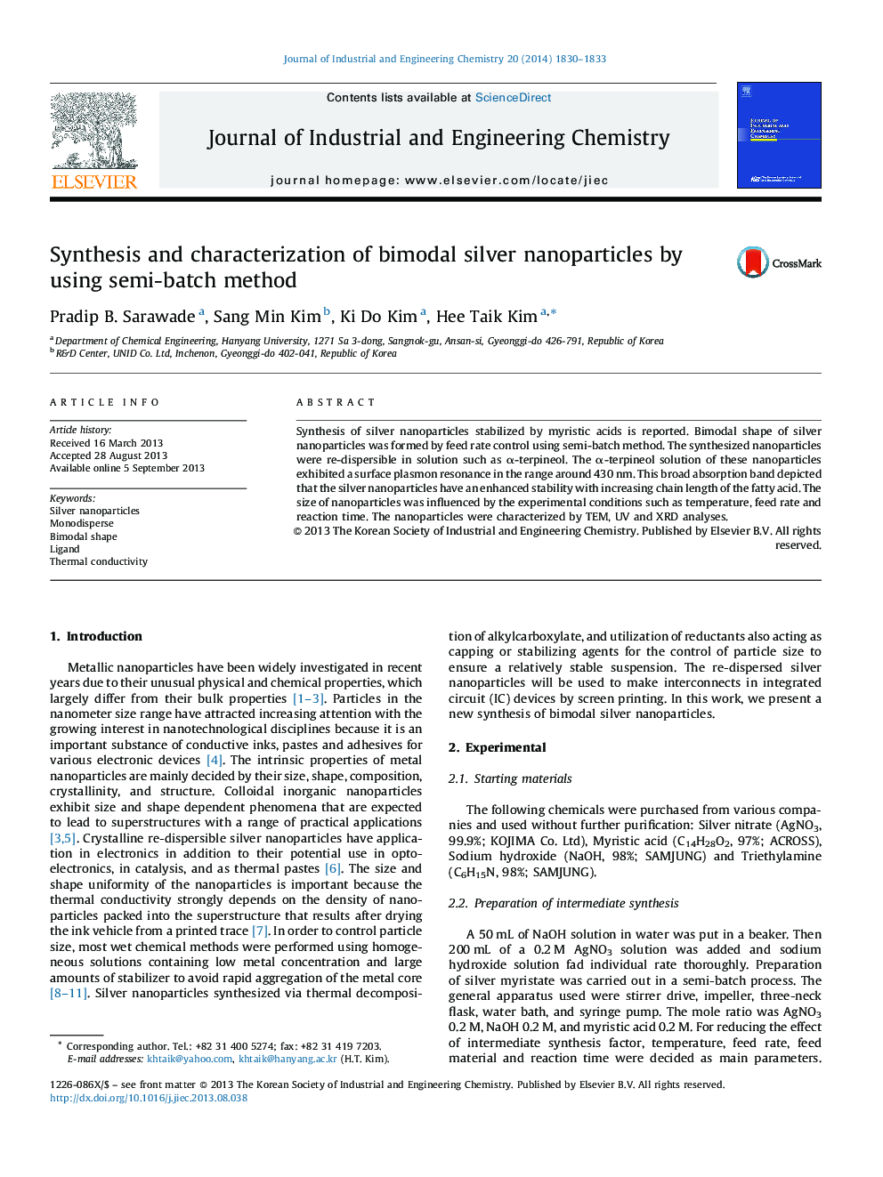 Synthesis and characterization of bimodal silver nanoparticles by using semi-batch method