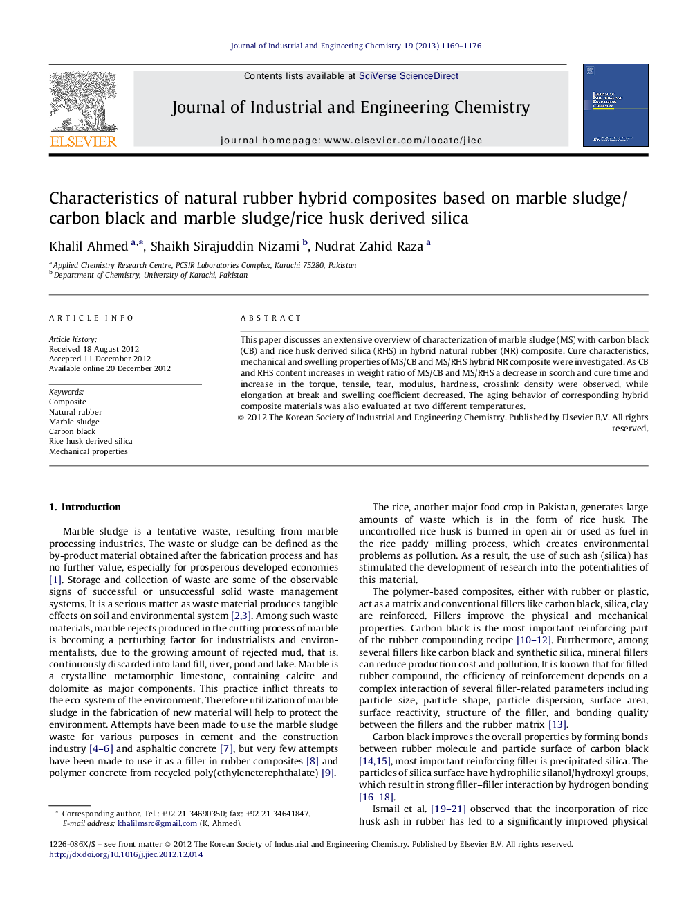 Characteristics of natural rubber hybrid composites based on marble sludge/carbon black and marble sludge/rice husk derived silica