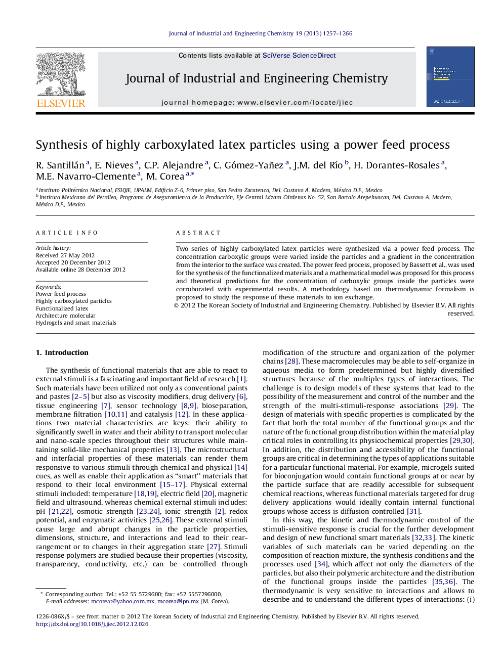 عکس صفحه اول مقاله: Synthesis of highly carboxylated latex particles using a power feed process Synthesis of highly carboxylated latex particles using a power feed process
