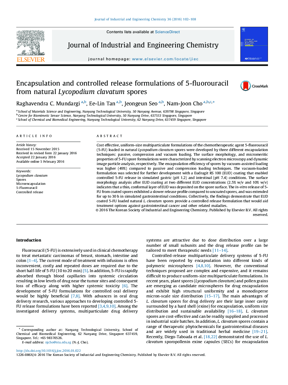 Encapsulation and controlled release formulations of 5-fluorouracil from natural Lycopodium clavatum spores