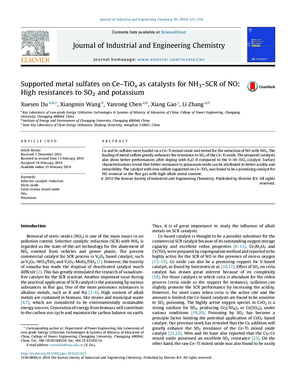 Supported metal sulfates on Ce–TiOx as catalysts for NH3–SCR of NO: High resistances to SO2 and potassium