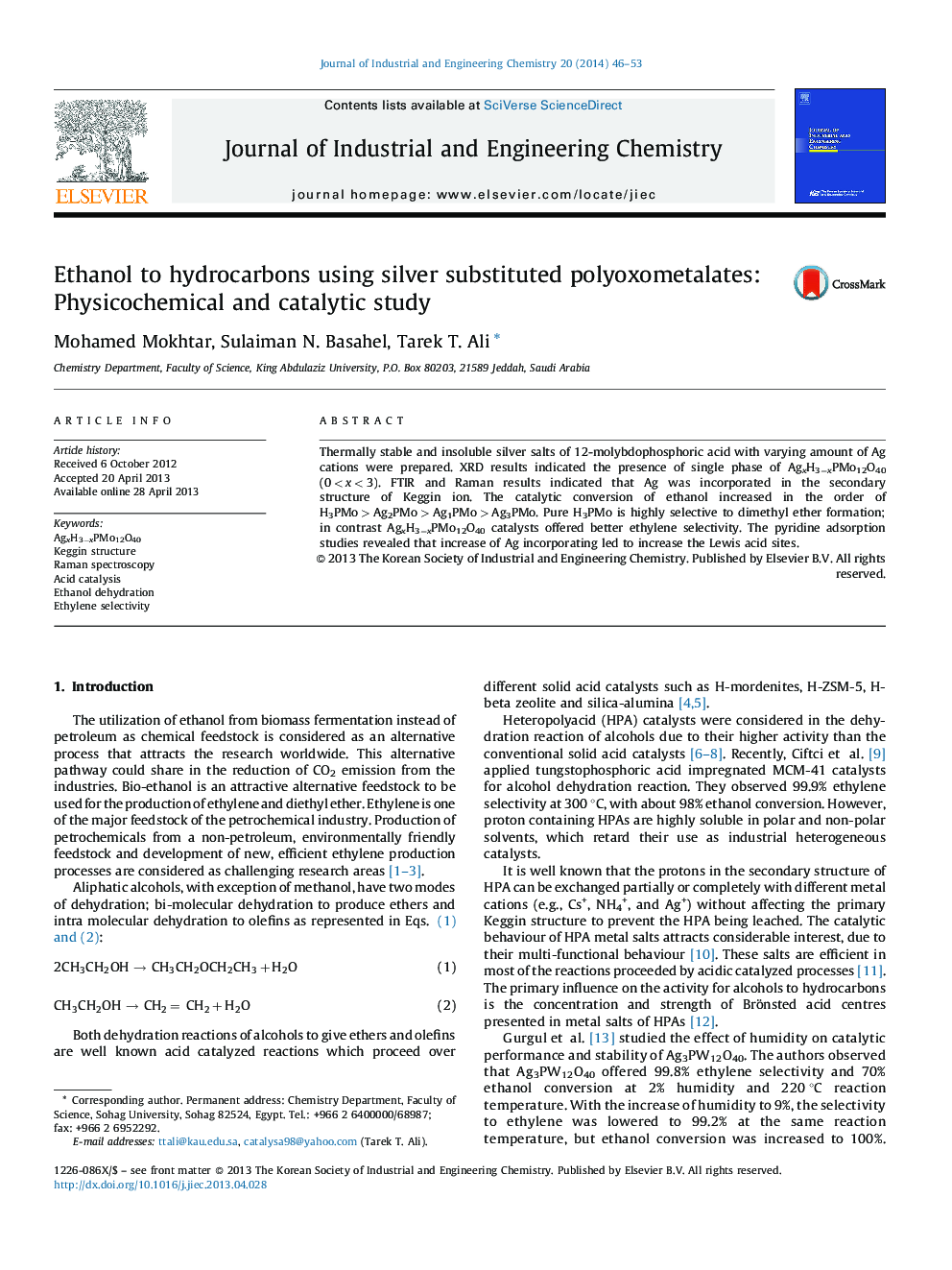 Ethanol to hydrocarbons using silver substituted polyoxometalates: Physicochemical and catalytic study