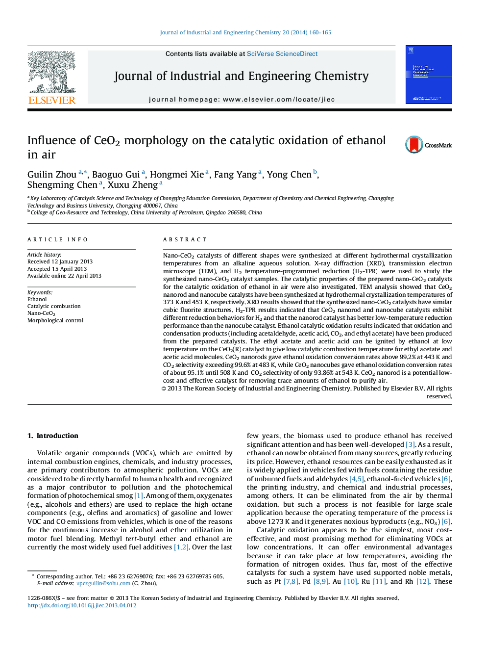 Influence of CeO2 morphology on the catalytic oxidation of ethanol in air