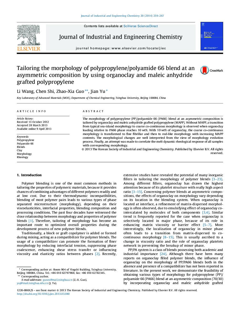 Tailoring the morphology of polypropylene/polyamide 66 blend at an asymmetric composition by using organoclay and maleic anhydride grafted polypropylene