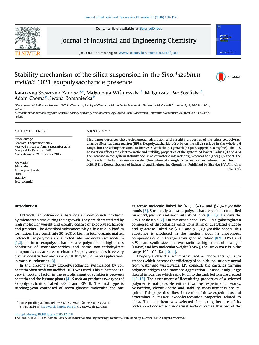 Stability mechanism of the silica suspension in the Sinorhizobium meliloti 1021 exopolysaccharide presence