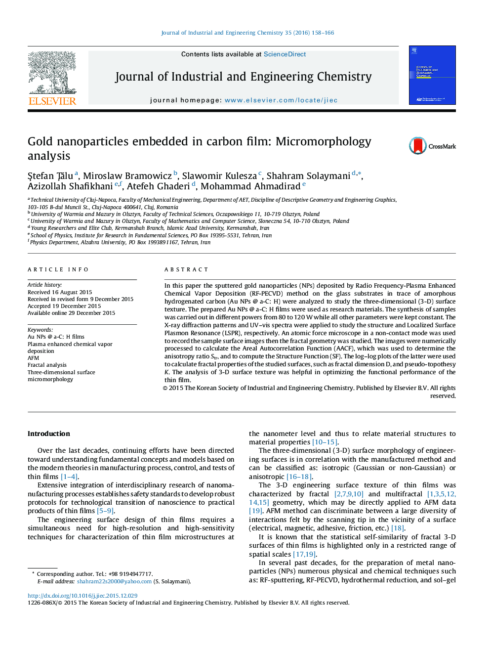 Gold nanoparticles embedded in carbon film: Micromorphology analysis