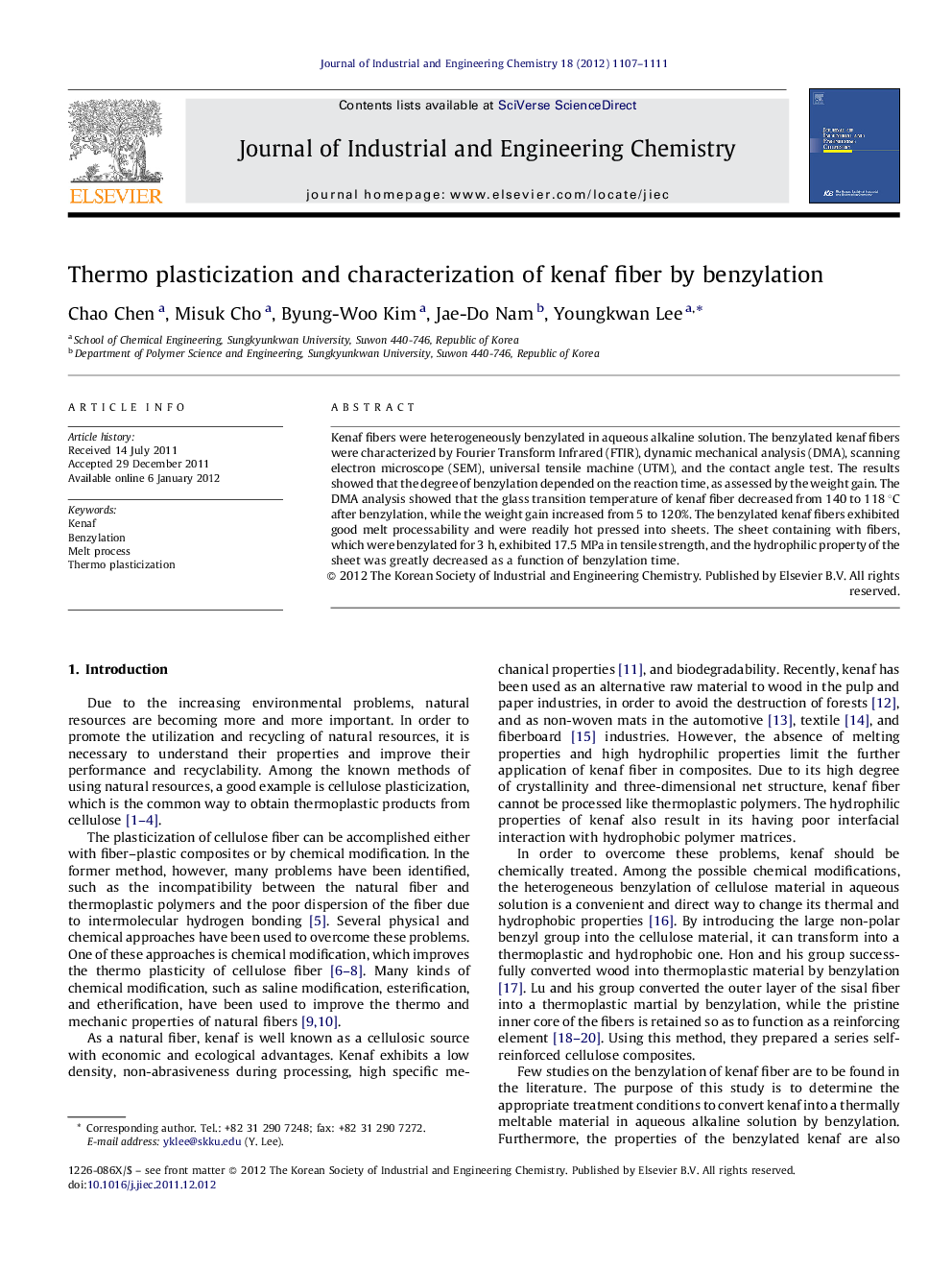 Thermo plasticization and characterization of kenaf fiber by benzylation