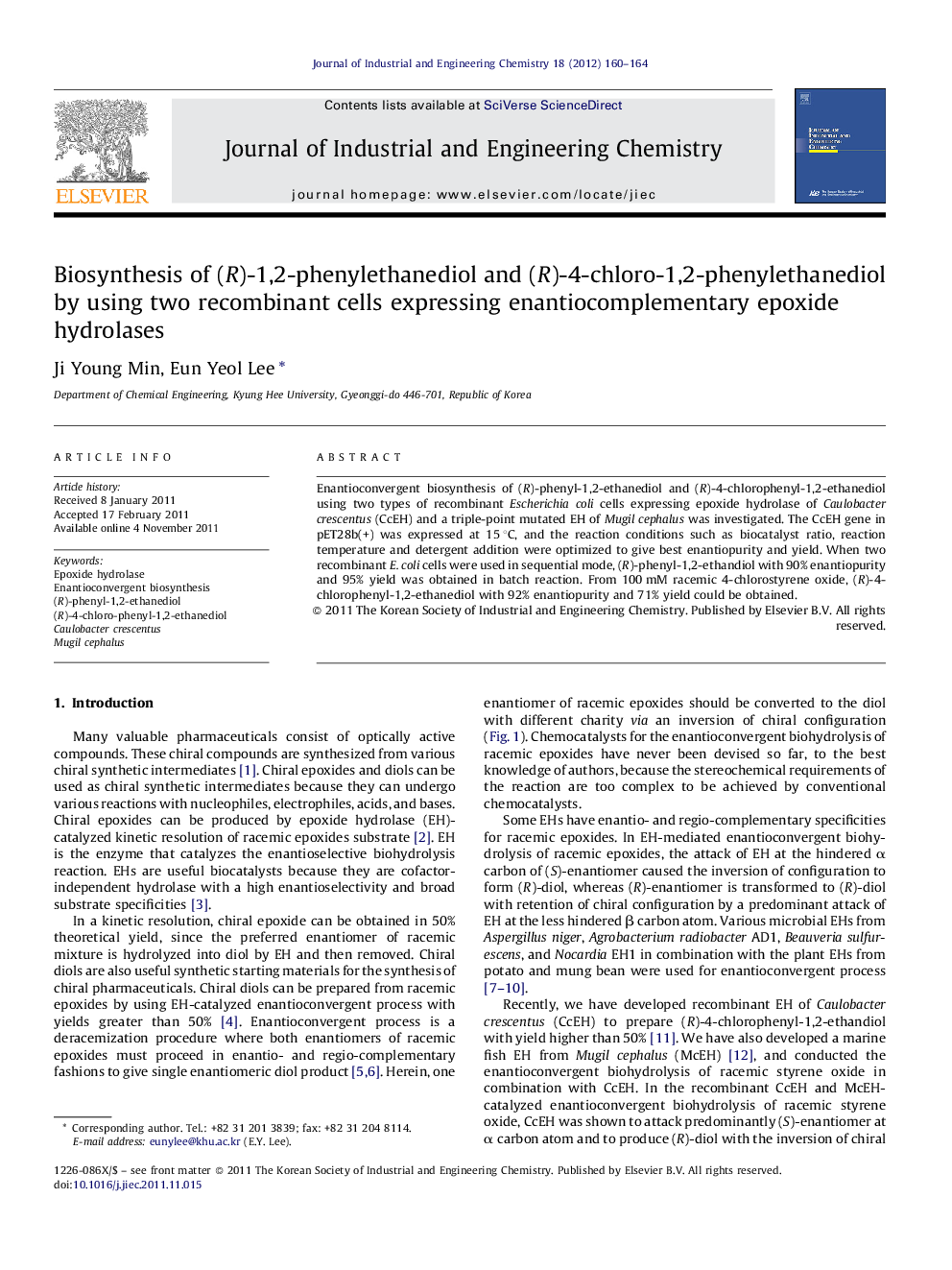 Biosynthesis of (R)-1,2-phenylethanediol and (R)-4-chloro-1,2-phenylethanediol by using two recombinant cells expressing enantiocomplementary epoxide hydrolases