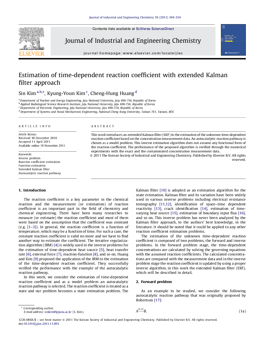 Estimation of time-dependent reaction coefficient with extended Kalman filter approach