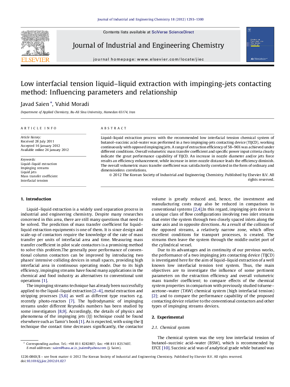 Low interfacial tension liquid–liquid extraction with impinging-jets contacting method: Influencing parameters and relationship