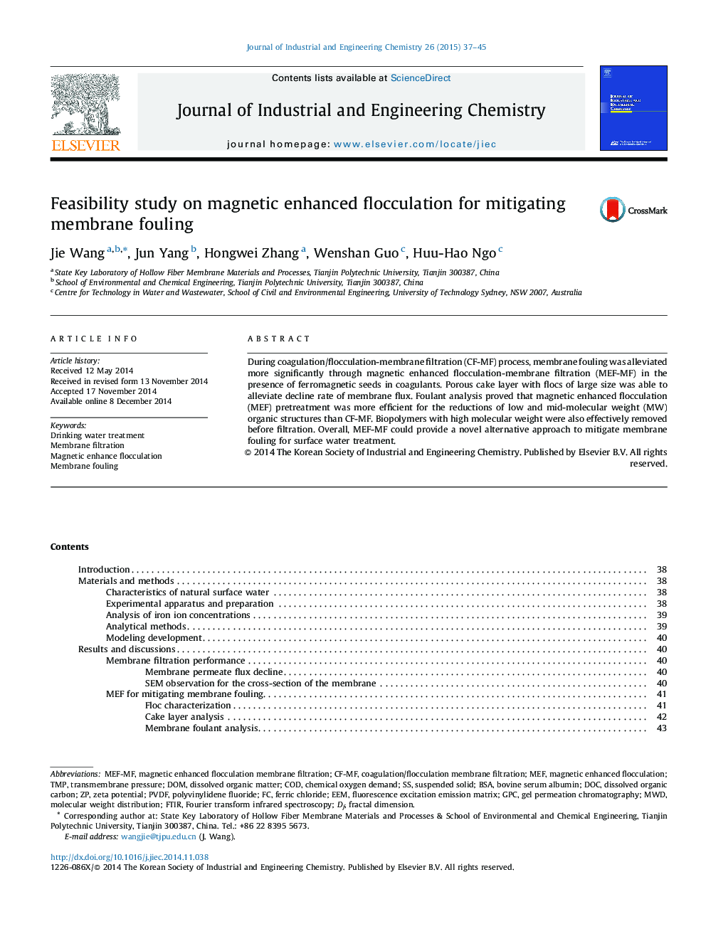 Feasibility study on magnetic enhanced flocculation for mitigating membrane fouling