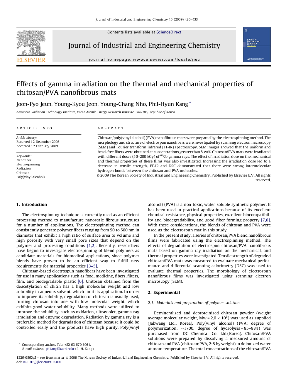 Effects of gamma irradiation on the thermal and mechanical properties of chitosan/PVA nanofibrous mats