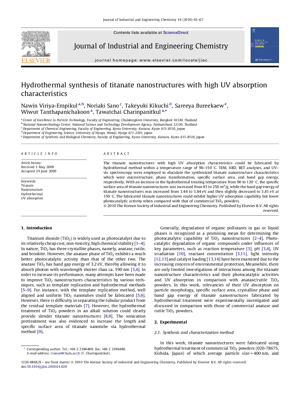 Hydrothermal synthesis of titanate nanostructures with high UV absorption characteristics