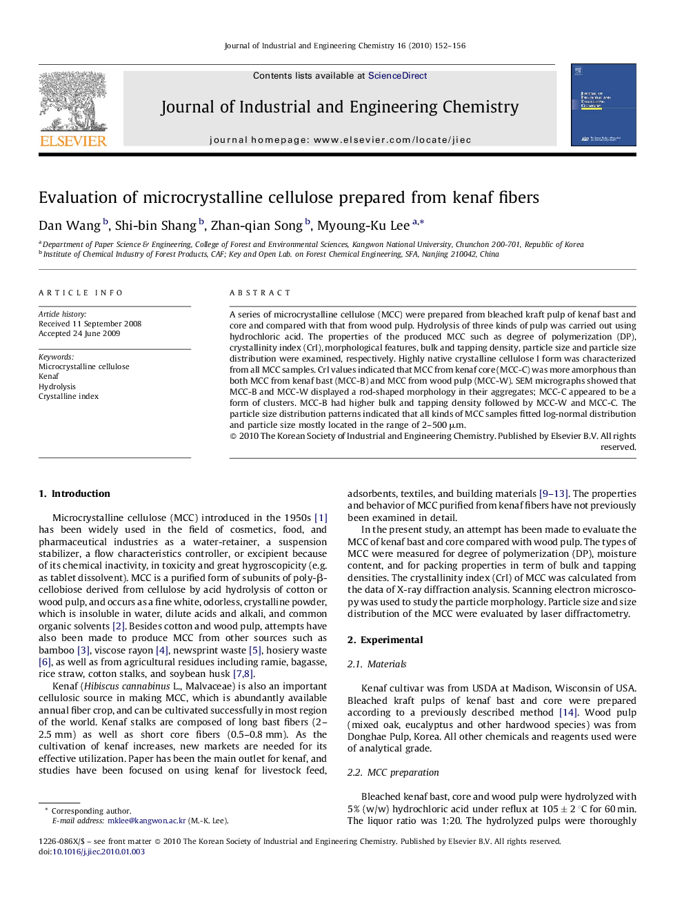 Evaluation of microcrystalline cellulose prepared from kenaf fibers