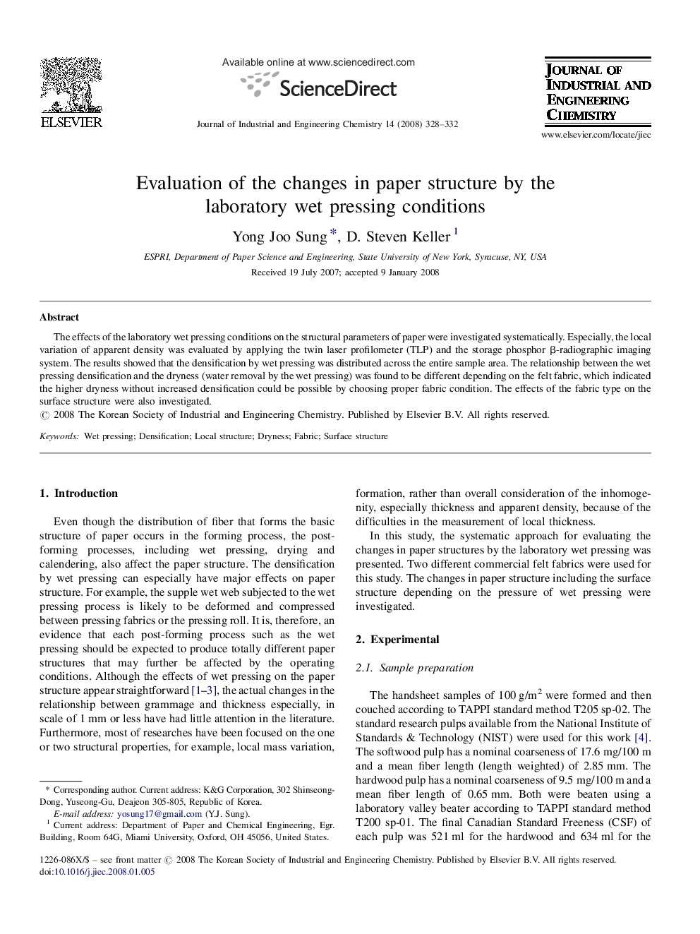 Evaluation of the changes in paper structure by the laboratory wet pressing conditions