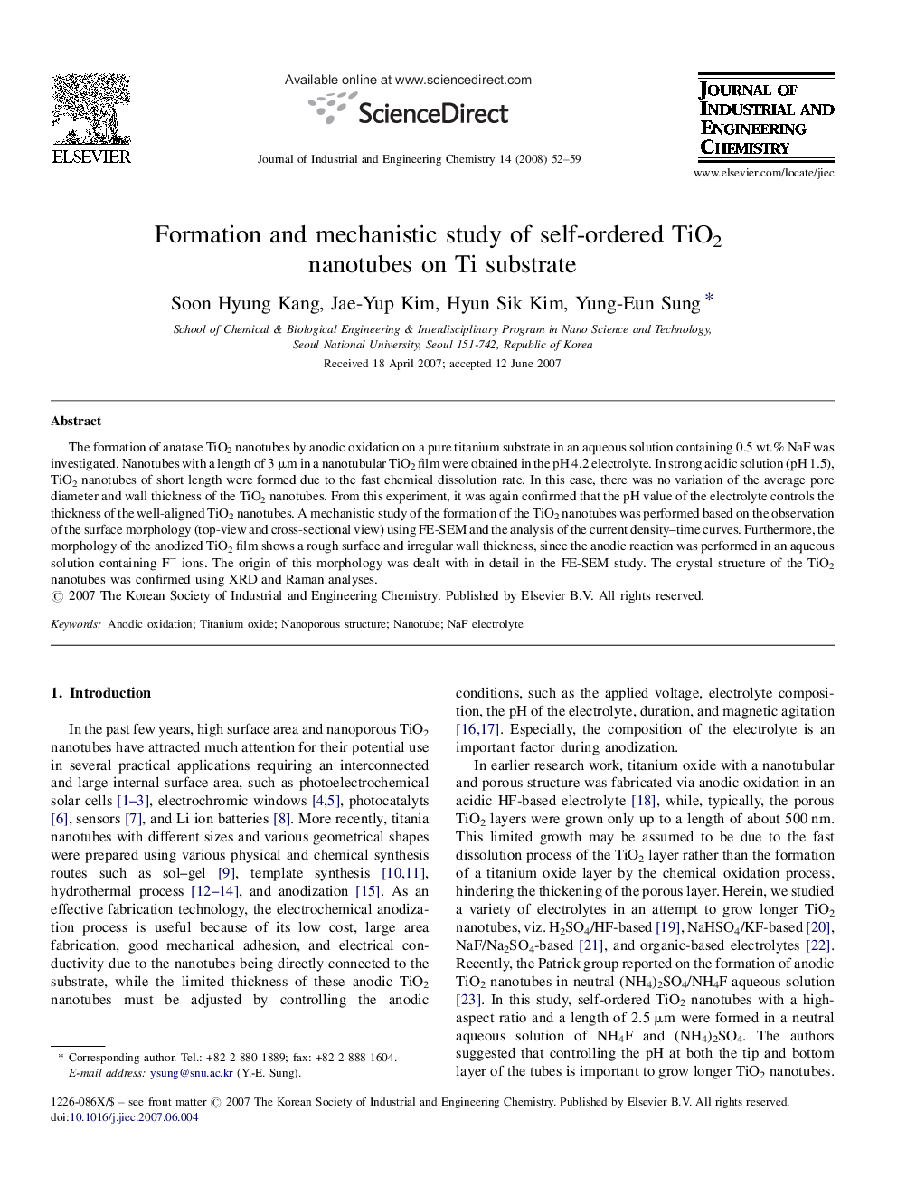 Formation and mechanistic study of self-ordered TiO2 nanotubes on Ti substrate