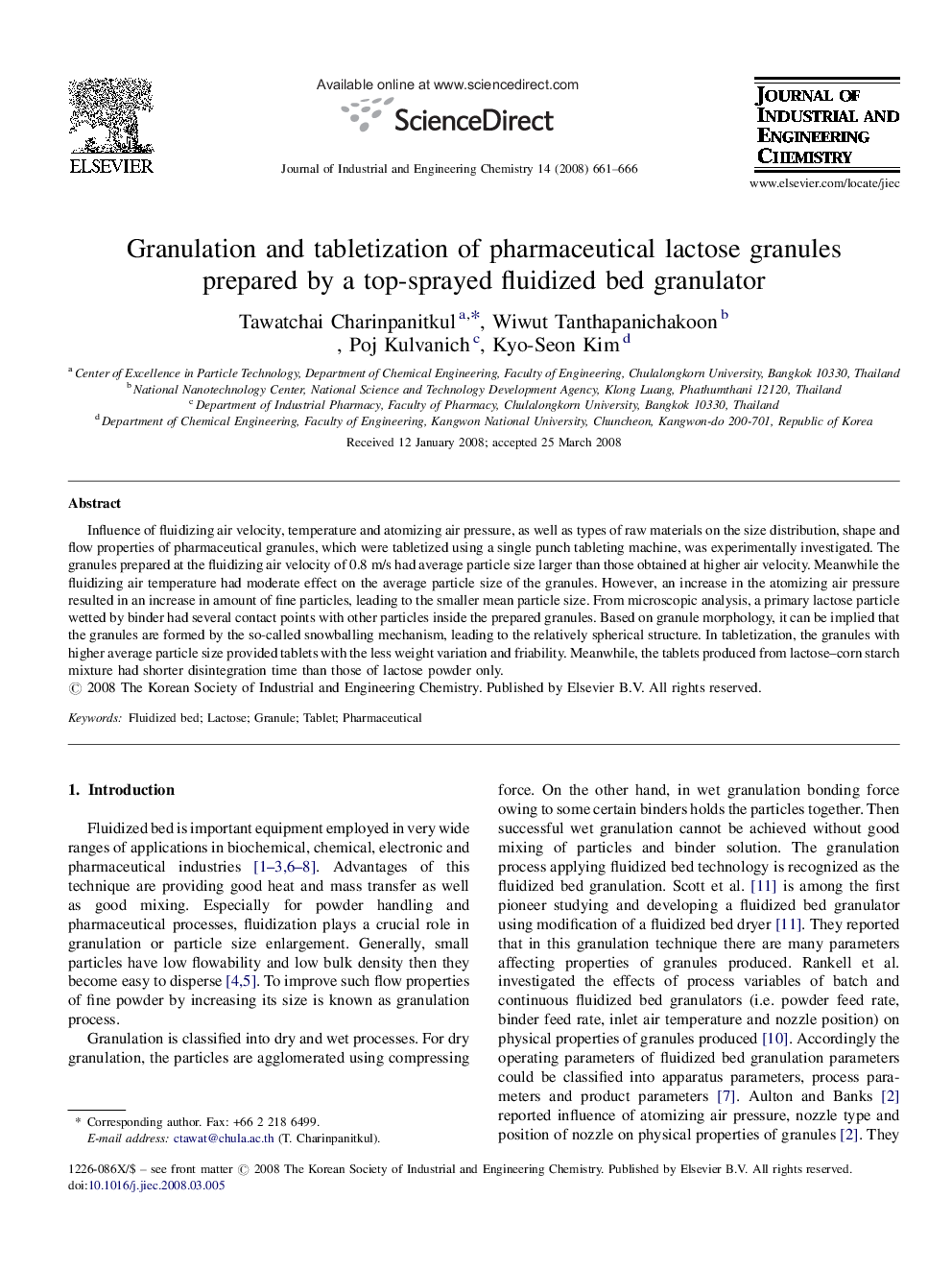 Granulation and tabletization of pharmaceutical lactose granules prepared by a top-sprayed fluidized bed granulator