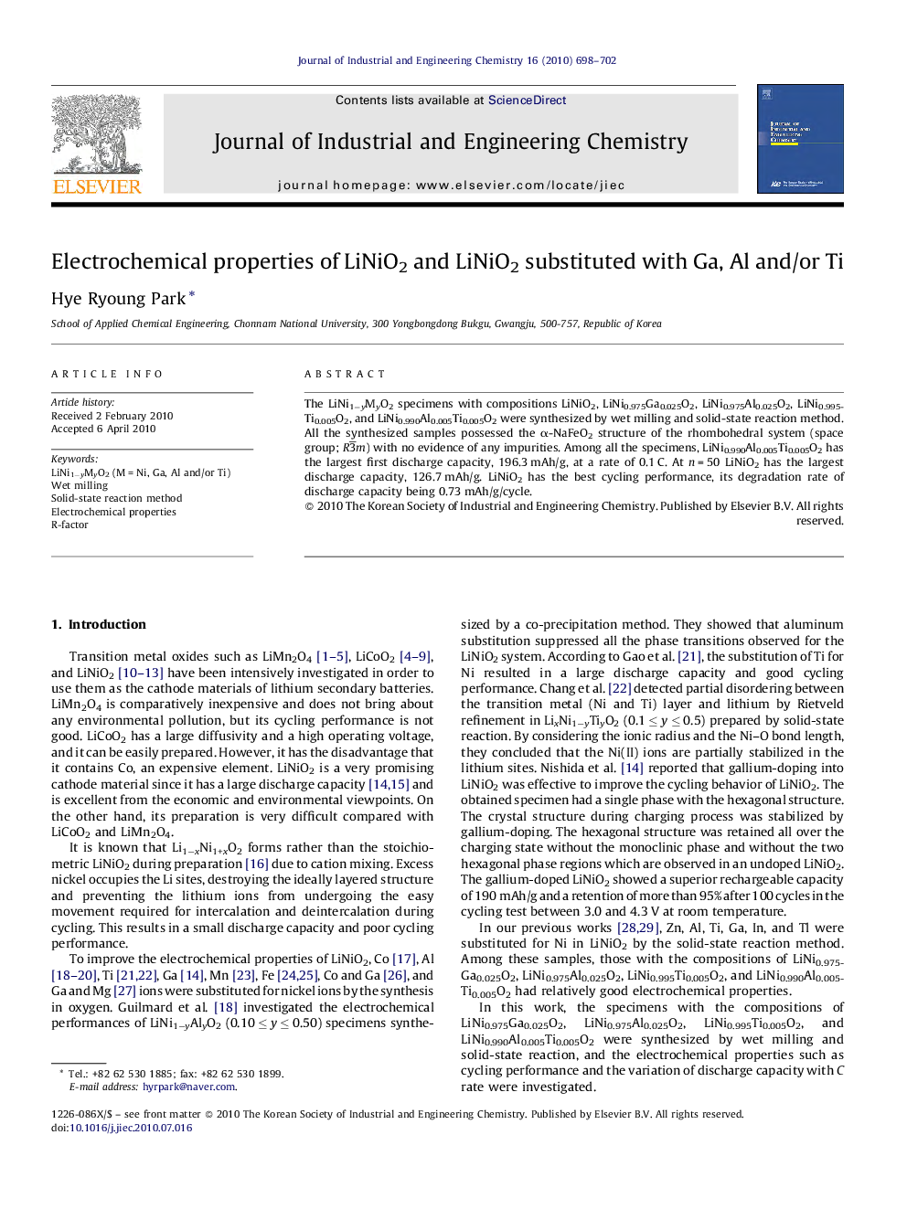 Electrochemical properties of LiNiO2 and LiNiO2 substituted with Ga, Al and/or Ti