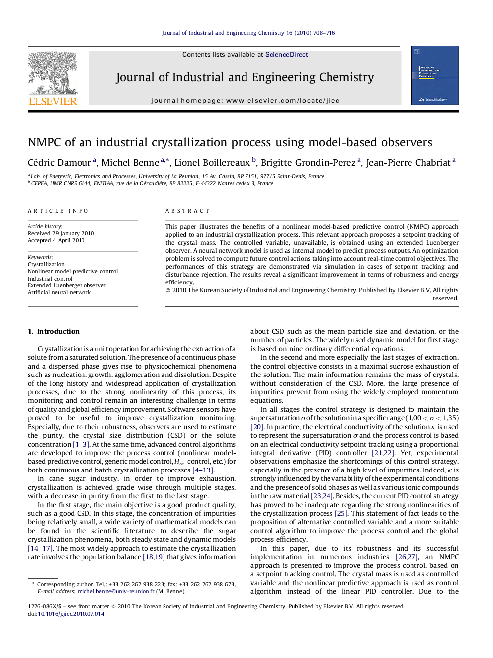 NMPC of an industrial crystallization process using model-based observers