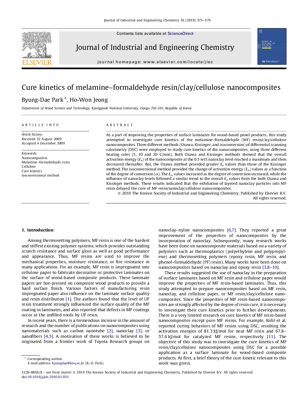 Cure kinetics of melamine–formaldehyde resin/clay/cellulose nanocomposites