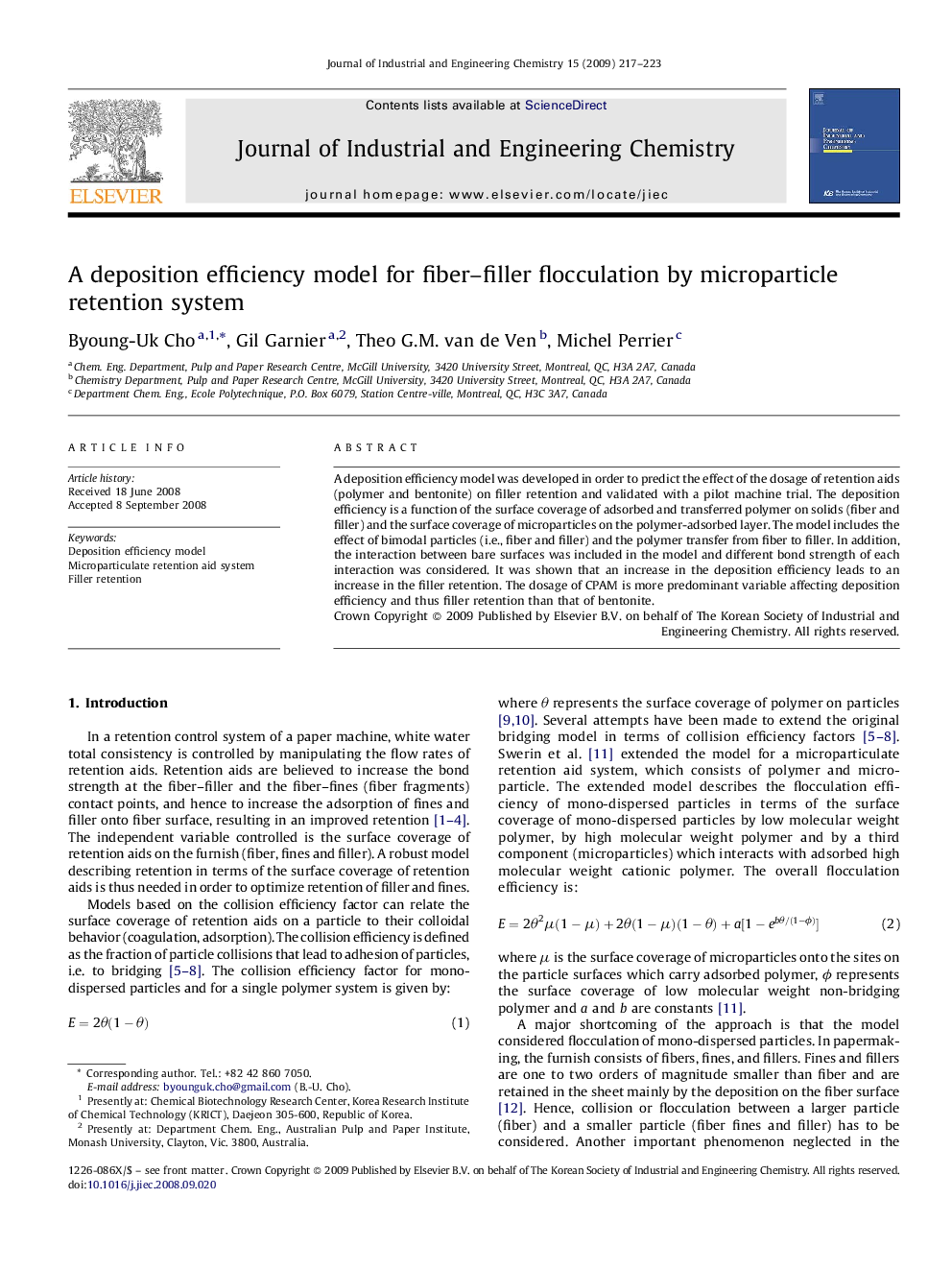 A deposition efficiency model for fiber–filler flocculation by microparticle retention system