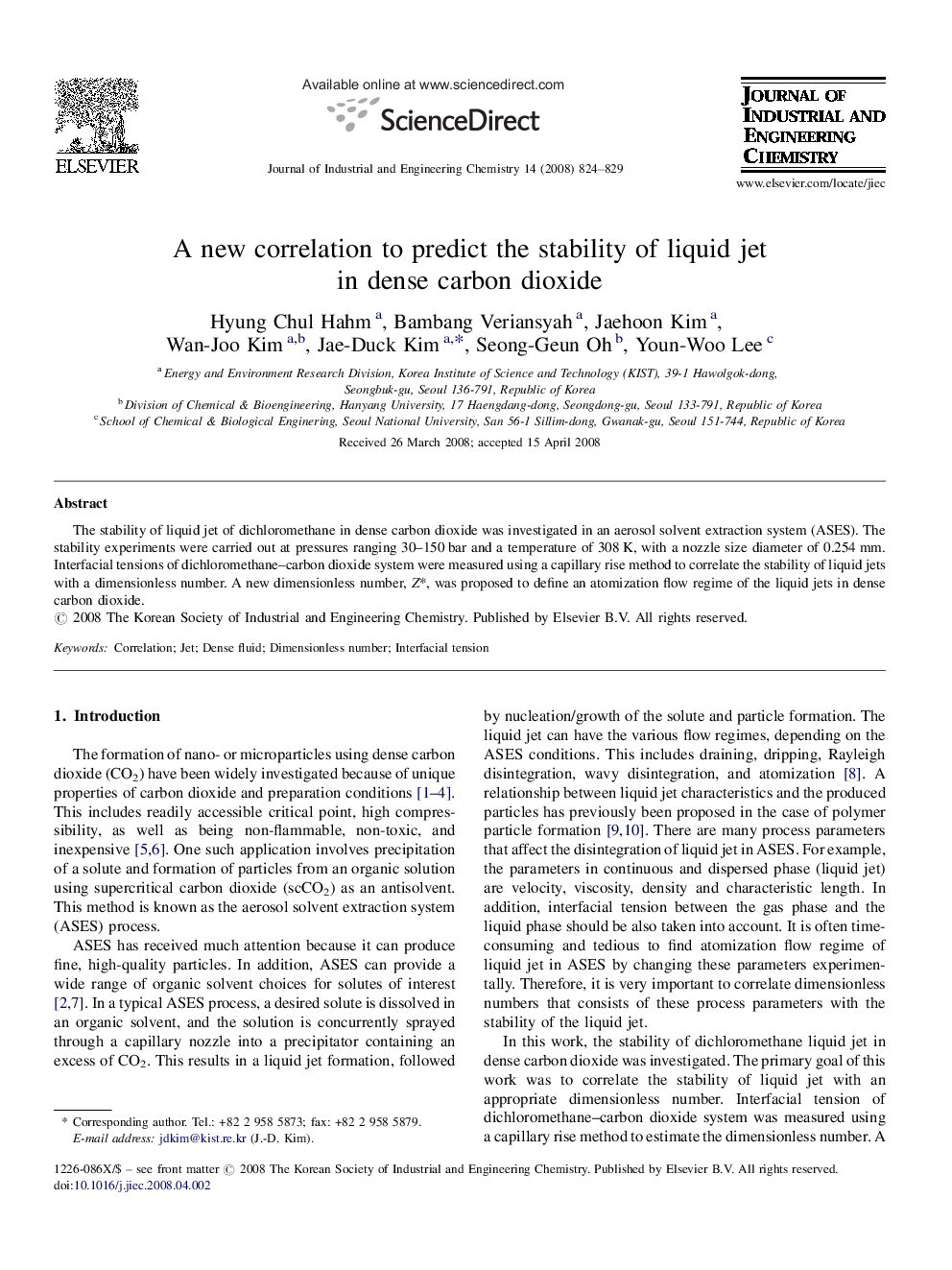 A new correlation to predict the stability of liquid jet in dense carbon dioxide