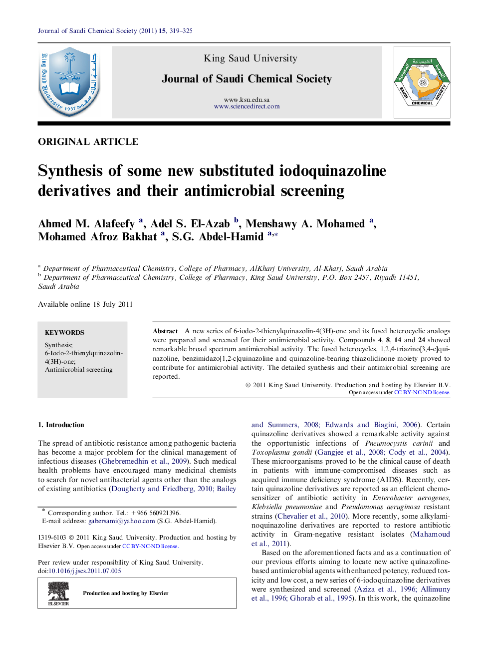 Synthesis of some new substituted iodoquinazoline derivatives and their antimicrobial screening 