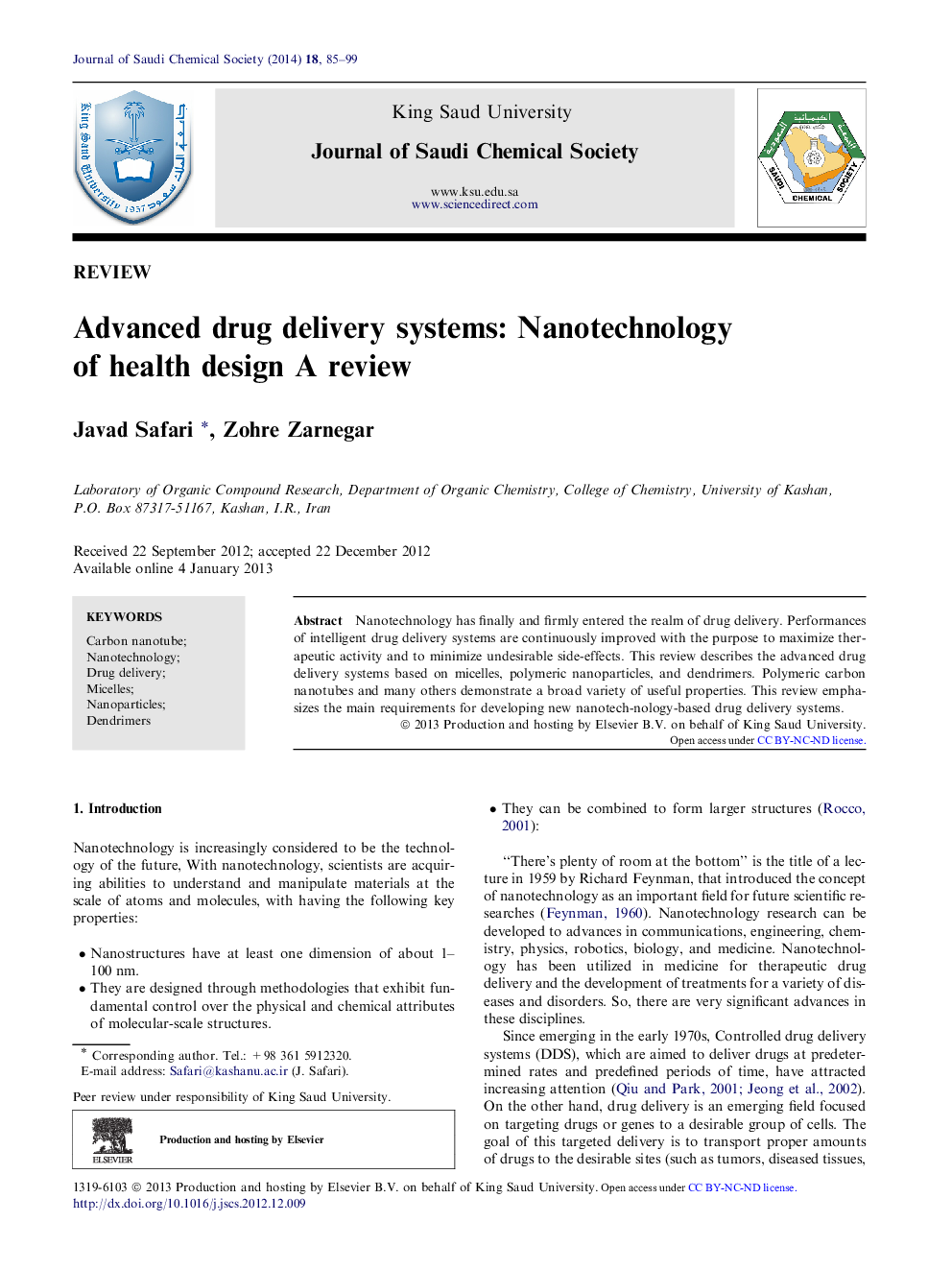 Advanced drug delivery systems: Nanotechnology of health design A review 