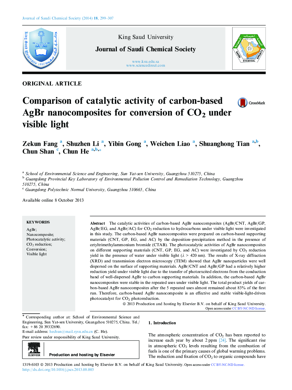 Comparison of catalytic activity of carbon-based AgBr nanocomposites for conversion of CO2 under visible light 