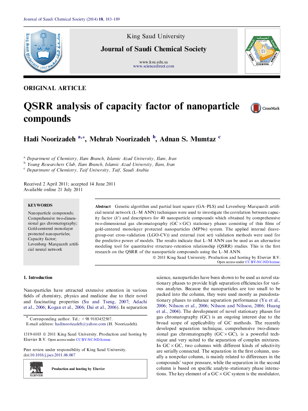 QSRR analysis of capacity factor of nanoparticle compounds 