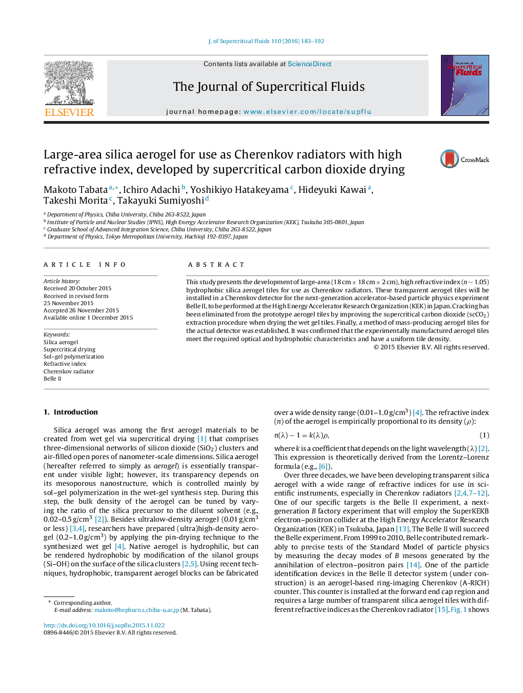 Large-area silica aerogel for use as Cherenkov radiators with high refractive index, developed by supercritical carbon dioxide drying