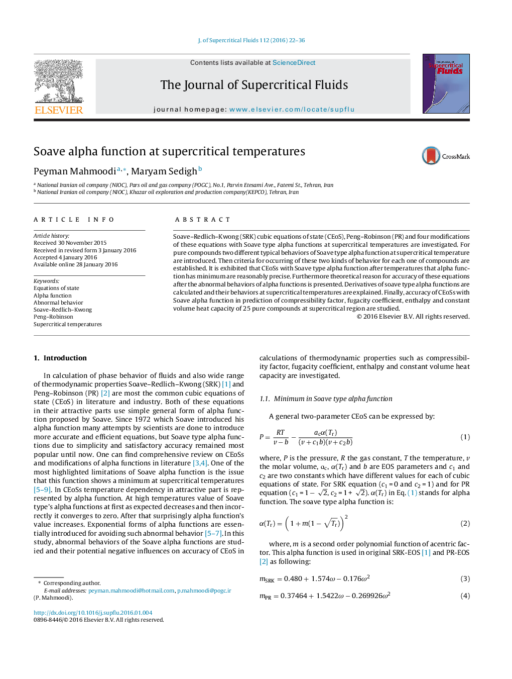 Soave alpha function at supercritical temperatures