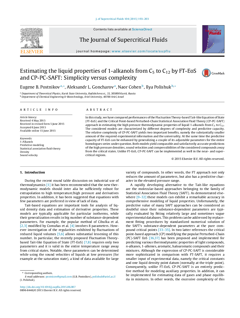 Estimating the liquid properties of 1-alkanols from C5 to C12 by FT-EoS and CP-PC-SAFT: Simplicity versus complexity