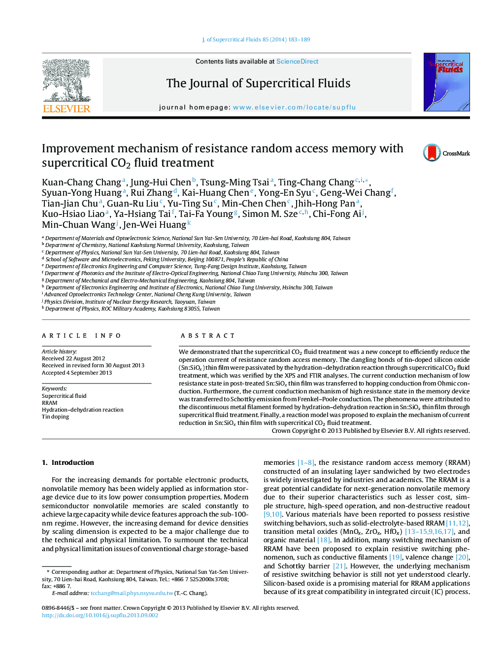 Improvement mechanism of resistance random access memory with supercritical CO2 fluid treatment