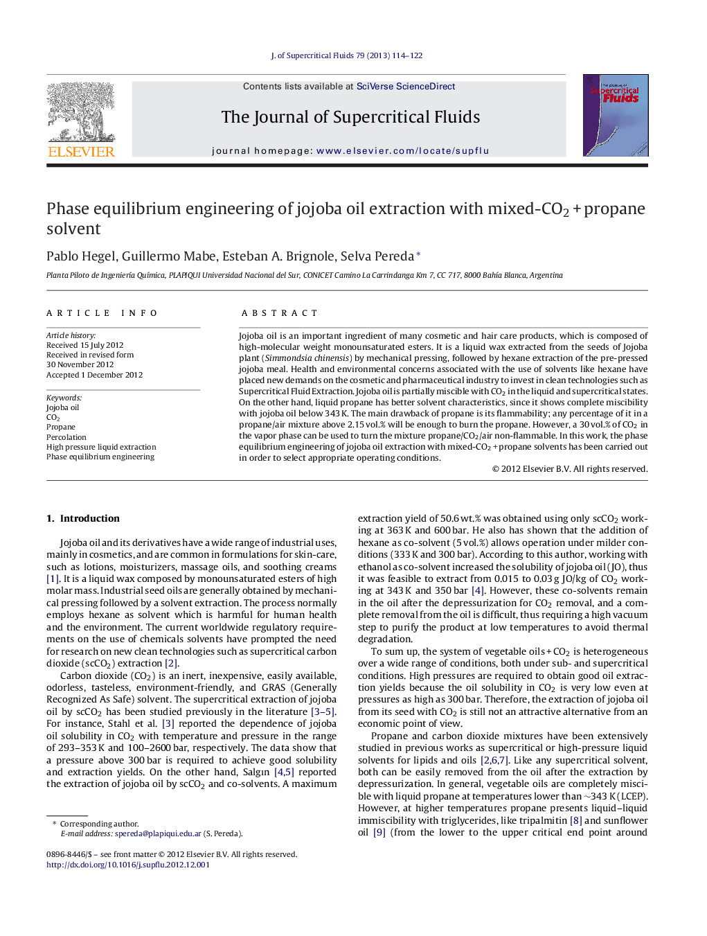 Phase equilibrium engineering of jojoba oil extraction with mixed-CO2 + propane solvent