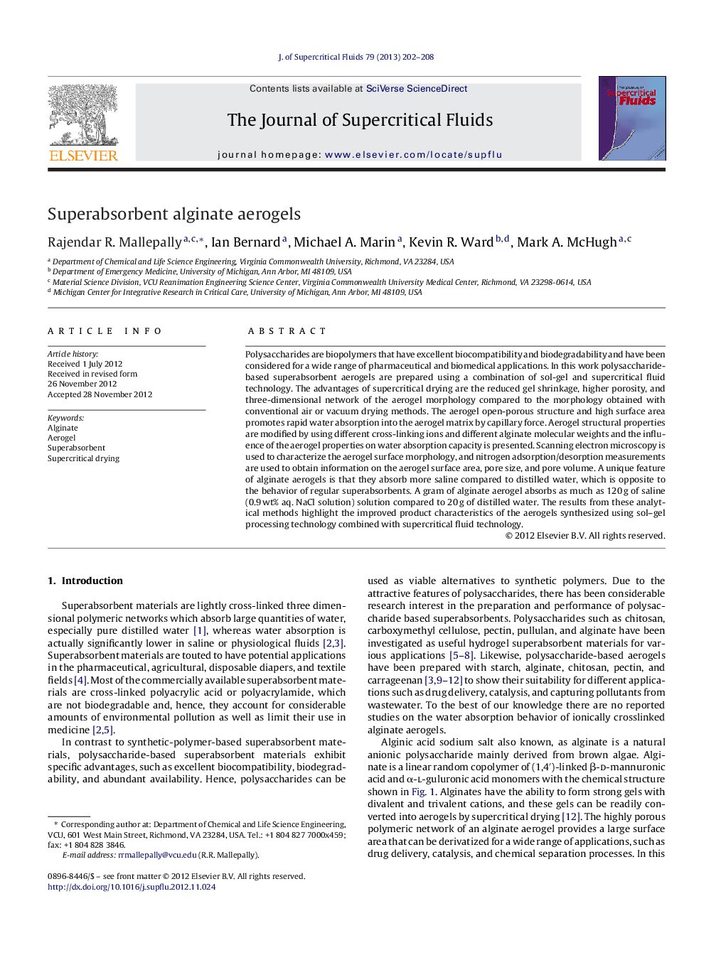 Superabsorbent alginate aerogels