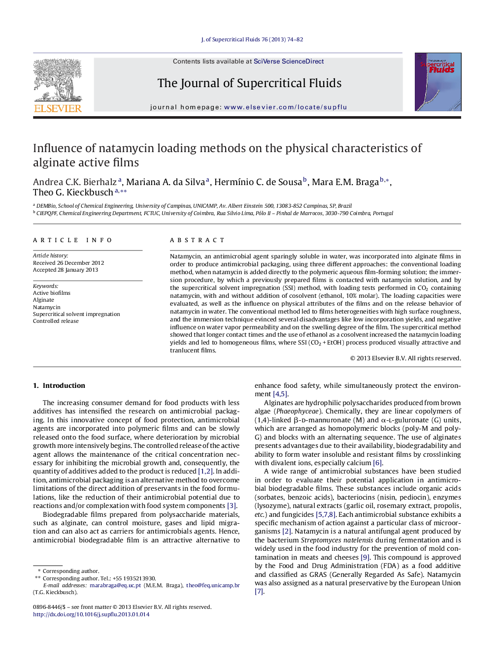 Influence of natamycin loading methods on the physical characteristics of alginate active films