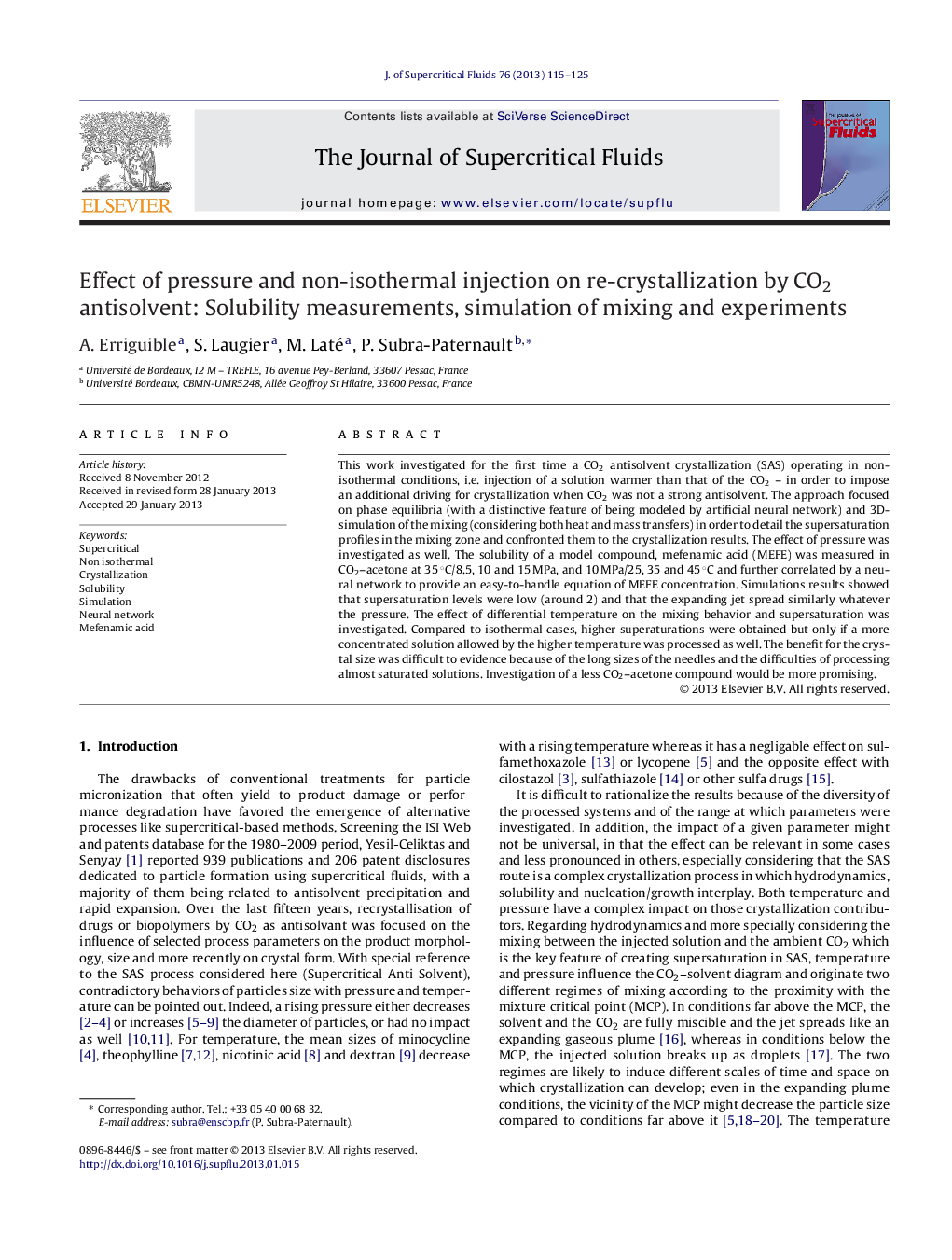 Effect of pressure and non-isothermal injection on re-crystallization by CO2 antisolvent: Solubility measurements, simulation of mixing and experiments