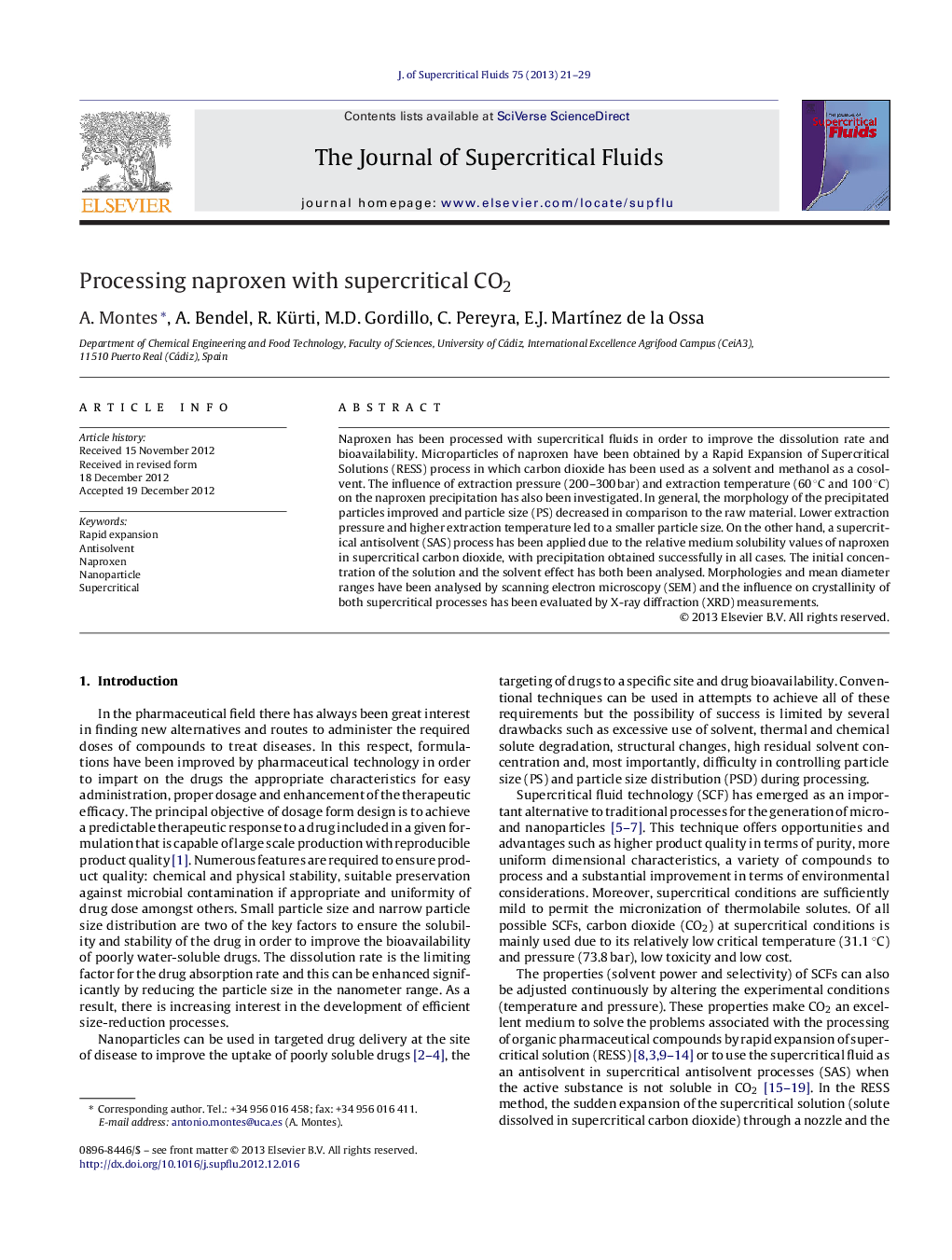 Processing naproxen with supercritical CO2