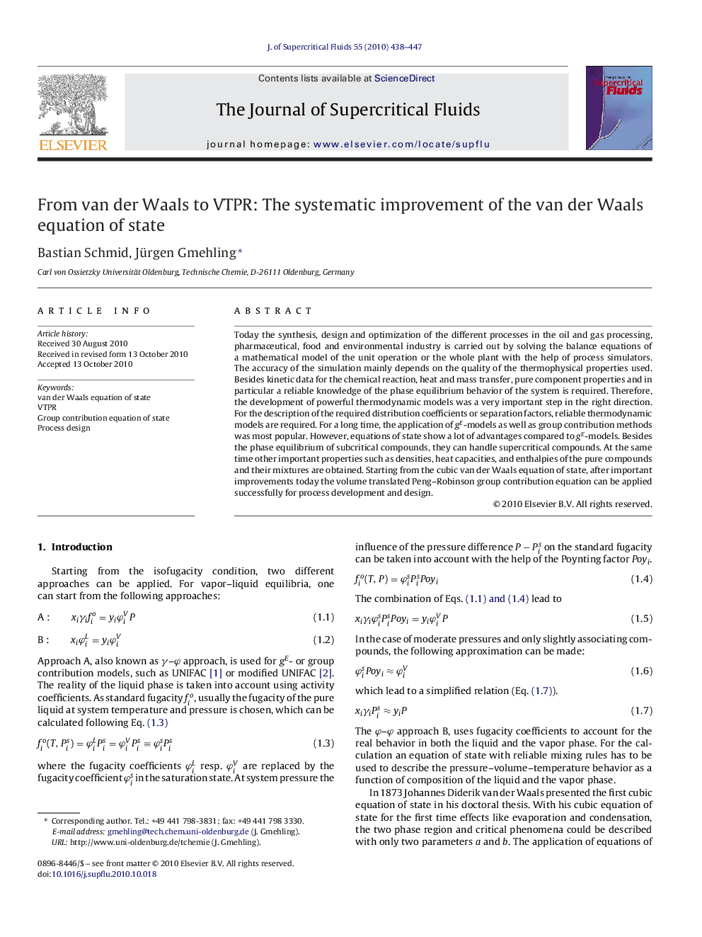 From van der Waals to VTPR: The systematic improvement of the van der Waals equation of state