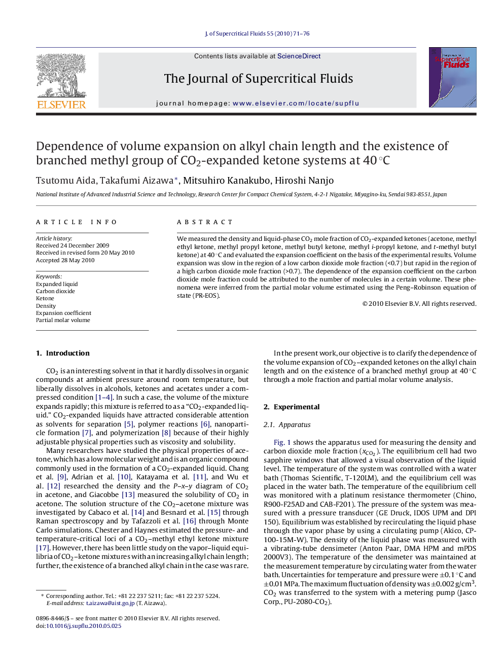 Dependence of volume expansion on alkyl chain length and the existence of branched methyl group of CO2-expanded ketone systems at 40 °C