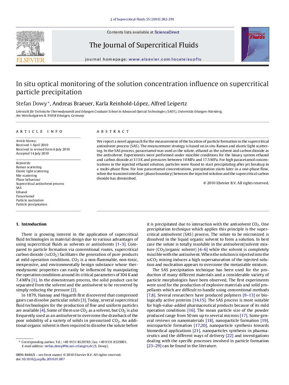 In situ optical monitoring of the solution concentration influence on supercritical particle precipitation