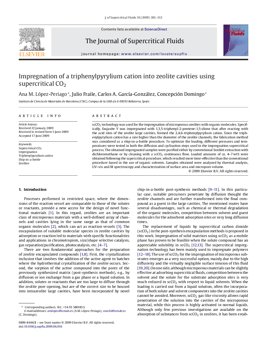 Impregnation of a triphenylpyrylium cation into zeolite cavities using supercritical CO2