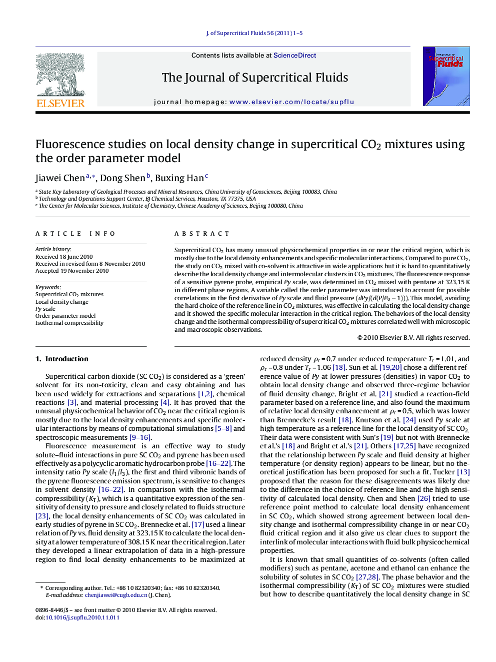 Fluorescence studies on local density change in supercritical CO2 mixtures using the order parameter model