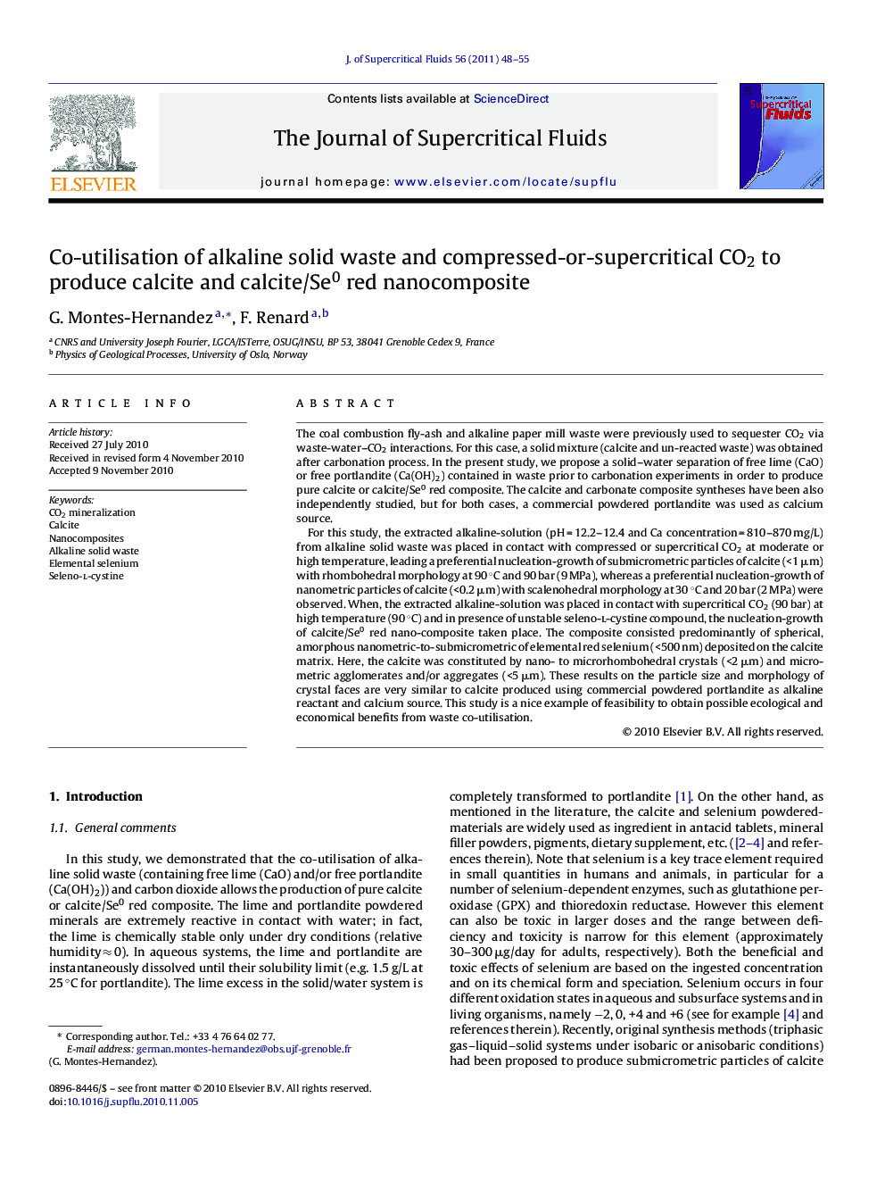 Co-utilisation of alkaline solid waste and compressed-or-supercritical CO2 to produce calcite and calcite/Se0 red nanocomposite