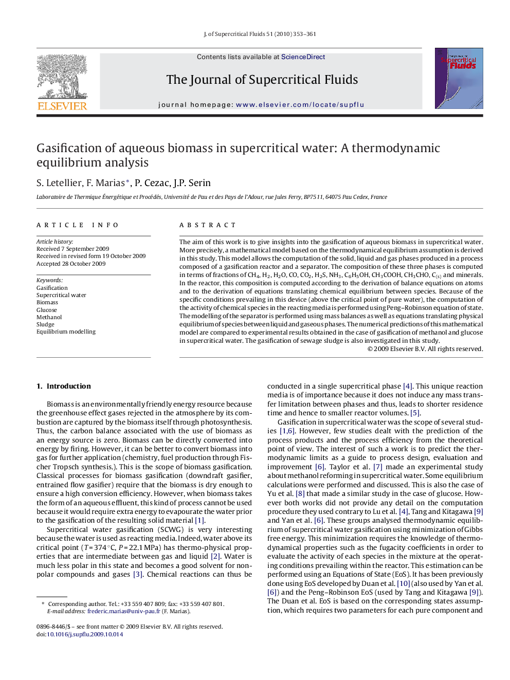 Gasification of aqueous biomass in supercritical water: A thermodynamic equilibrium analysis