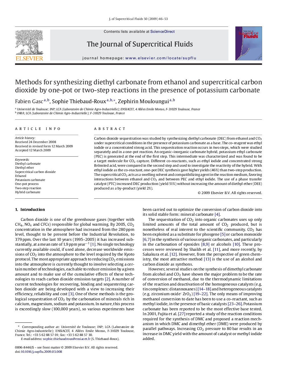 Methods for synthesizing diethyl carbonate from ethanol and supercritical carbon dioxide by one-pot or two-step reactions in the presence of potassium carbonate