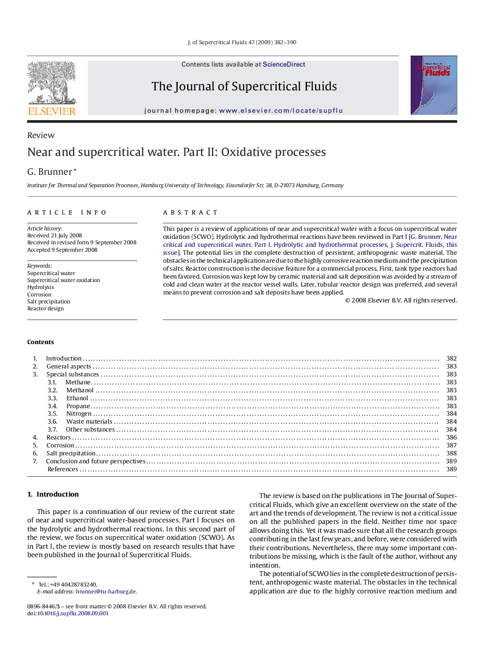 Near and supercritical water. Part II: Oxidative processes