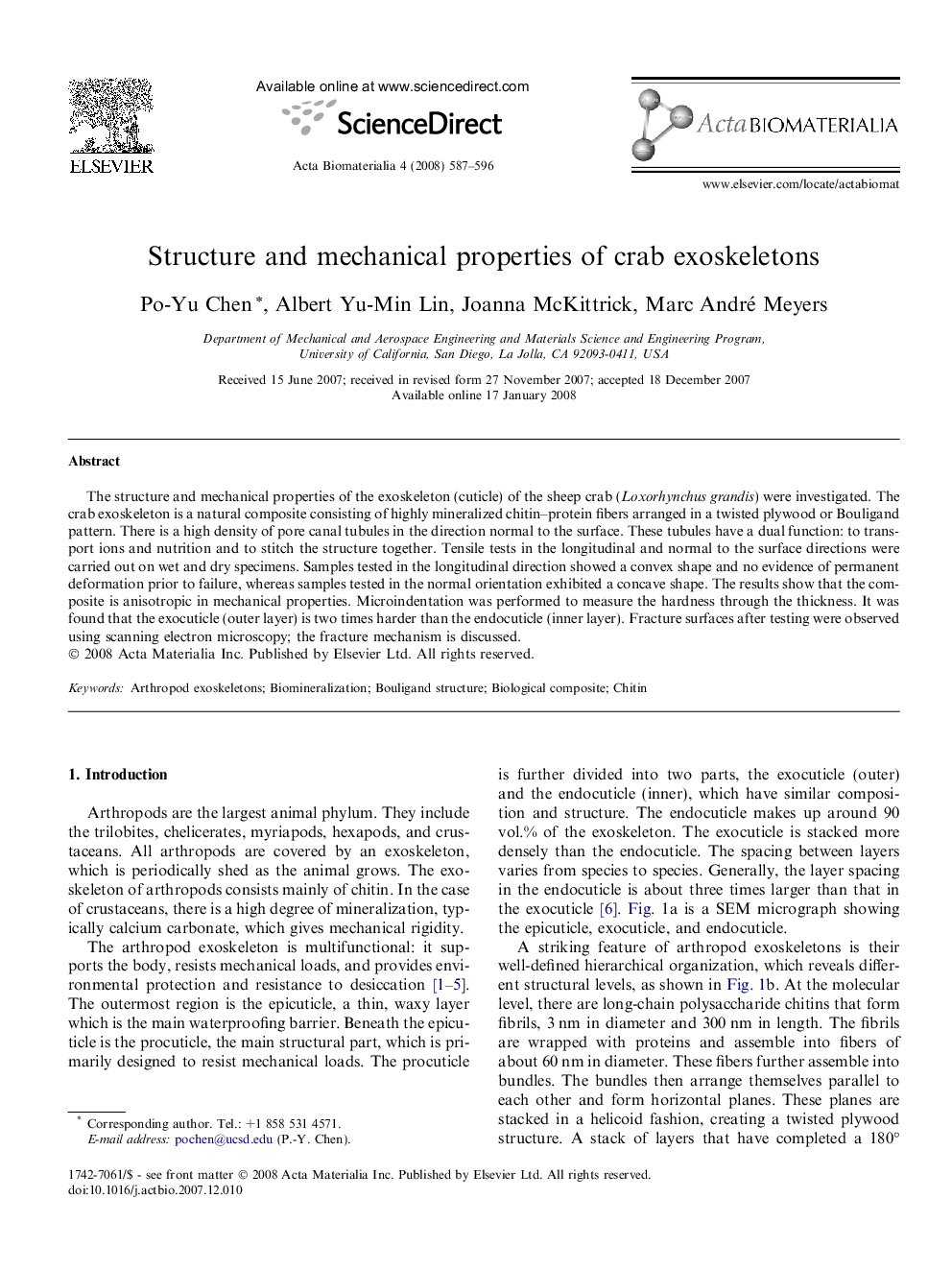 Structure and mechanical properties of crab exoskeletons