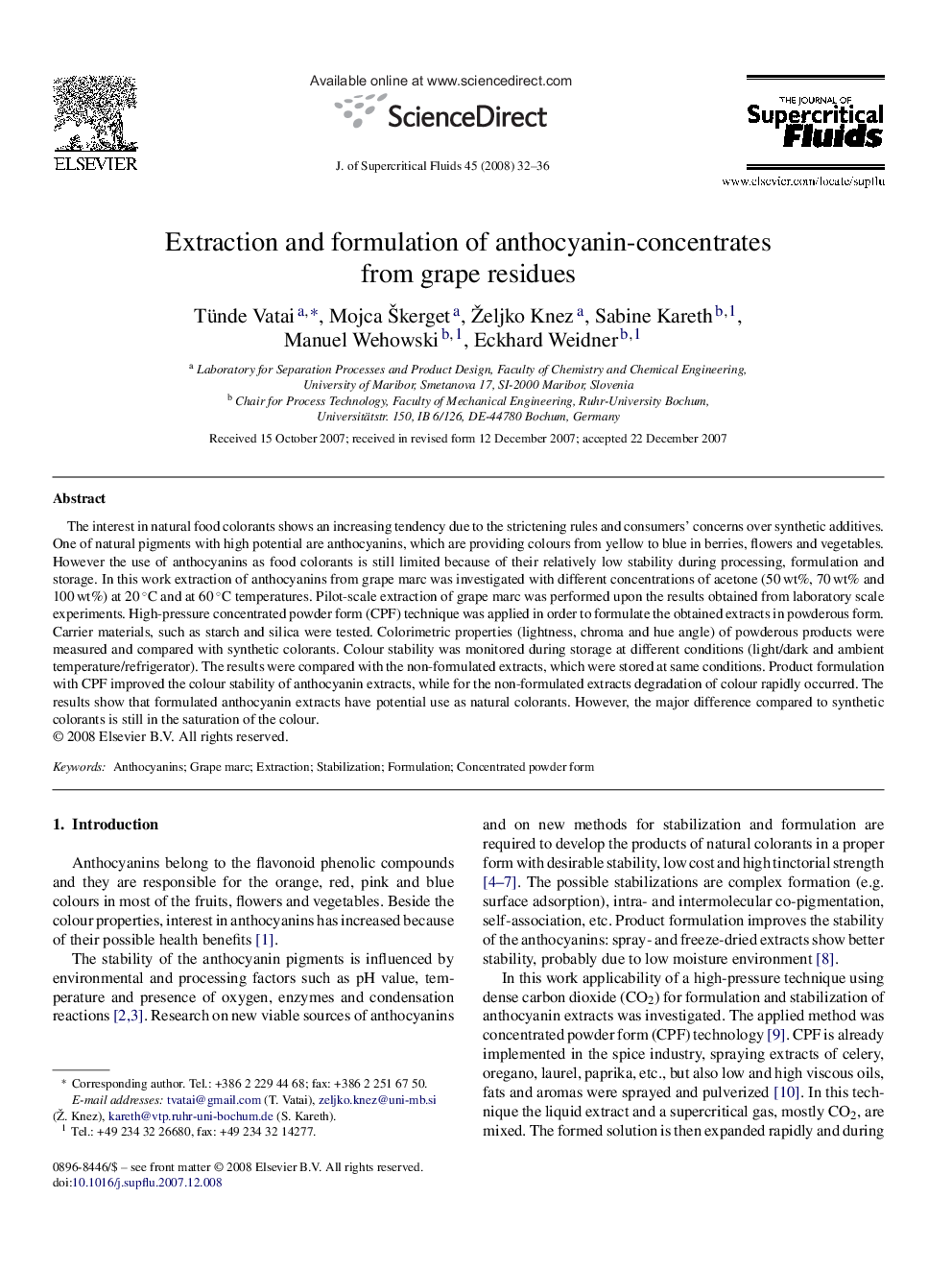 Extraction and formulation of anthocyanin-concentrates from grape residues